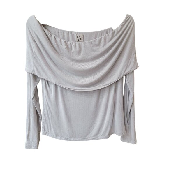 Worthington Tops - Worthington Off-the-Shoulder Light Gray Long Sleeve Top – NWT Petite Large